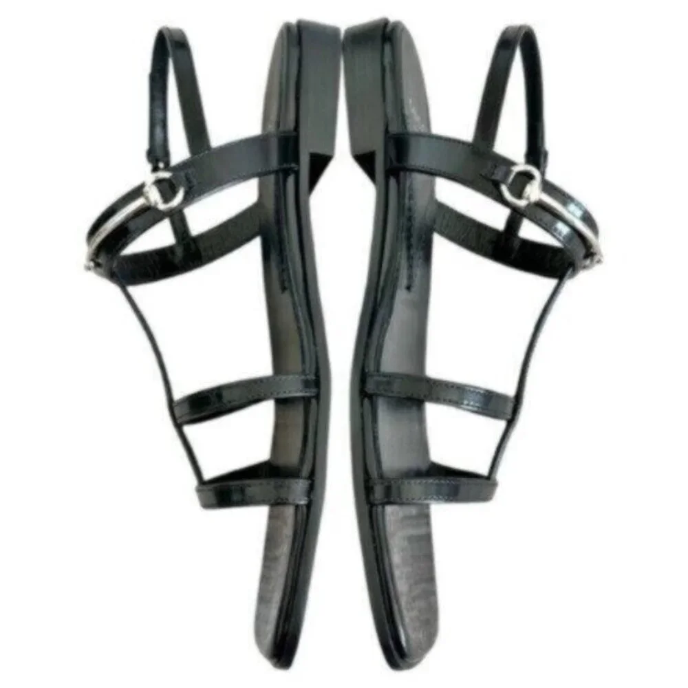 NIB Gucci Divine Horsebit Nero Black Caged Leather Slingback Sandals Size 7.5 - Picture 10 of 16